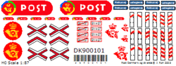 Skilteskoven DK900101. Post- og DSB mærker.