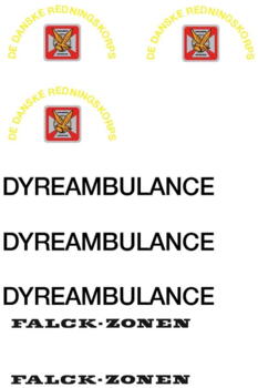 Skilteskoven UDR 600-001. Falck-Zonen Dyreambulance.