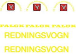Skilteskoven UDR 600-002. Falck-Zonen Redningsvogn.