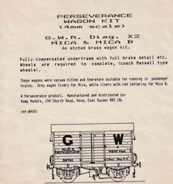 Perseverance Wagon Kit G.W.R. Diag. X2 MICA & MICA B.