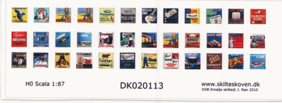 Skilteskoven DK020113. Emaljereklameskillte til stationer. Epoke III.