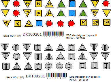 Skilteskoven DK100201. DSB standsignaler. Epoke III.