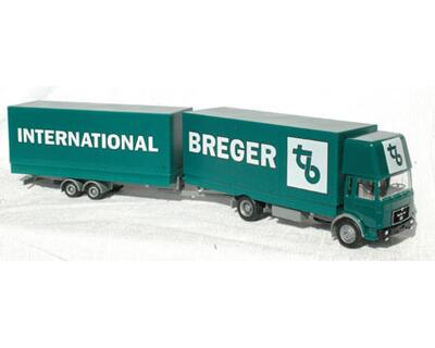 Herpa 142564 (F). MAN lastbil med hænger. BREGER INTERNATIONAL.