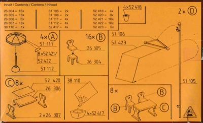 Vollmer 5143. Borde, stole og parasoller.