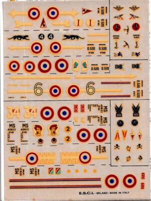 E.S.C.I. N 6 Decals. France.MORANE SAULNIER 406 - DEWOITINE 520.
