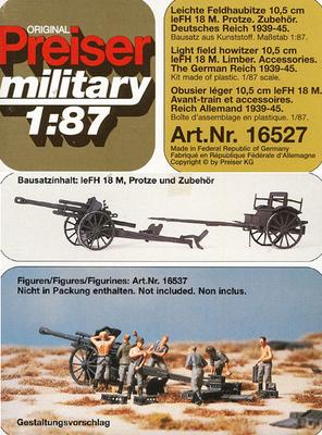 Preiser 16527. WW II WH. Leichte Feldhaubitze 10,5 cm leFH 18 M