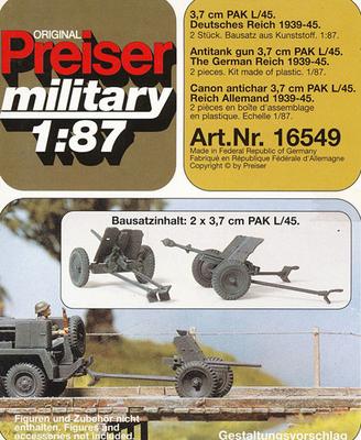 Preiser 16549. WW II WH. 3,7 cm PAK L/45.