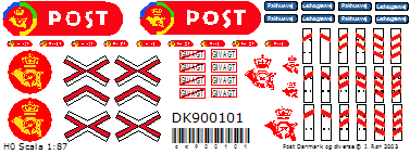 Skilteskoven DK900101. Post- og DSB mærker.
