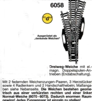 Fleischmann 6058. 3-vejssporskifte. Elektrisk betjent.